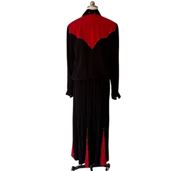 Lucille Skirt Suit Womens Size 6 Black Red 2pc Western Rockabilly Fringe - Picture 11 of 12